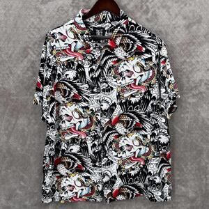Ed Hardy Shirt Mens 2XL Multicolor Skull Eagle Snake Tattoo Graphic Button Up